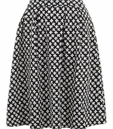 Womens Poppy Lux Black Clover Print Midi Skirt-