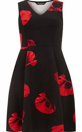Womens Poppy Print Fit and Flare Dress- Red