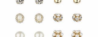 Dorothy Perkins Womens Pretty pearl stud earring pack- Gold