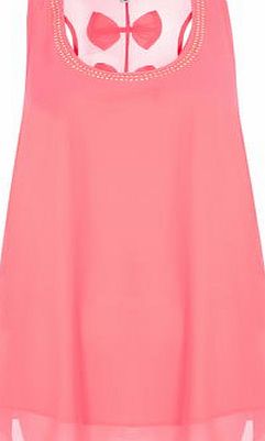 Dorothy Perkins Womens Quiz Bow Back Diamante Top- Coral