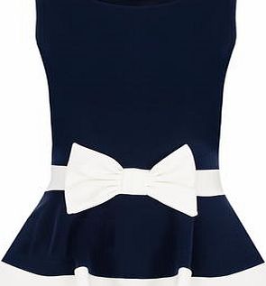 Dorothy Perkins Womens Quiz Bow Front Peplum Top- Blue DP08000041