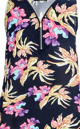 Dorothy Perkins Womens Quiz Chiffon Flower Zip Top- Blue