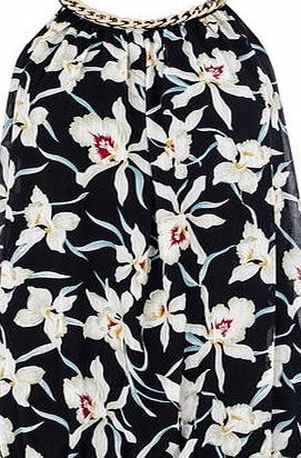 Dorothy Perkins Womens Quiz Floral Bubble Chain Top- Blue