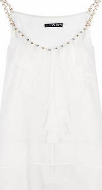 Dorothy Perkins Womens Quiz Frill Diamante Front Top- Cream