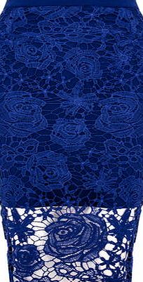 Dorothy Perkins Womens Quiz Lace Zip Back Midi Skirt- Blue