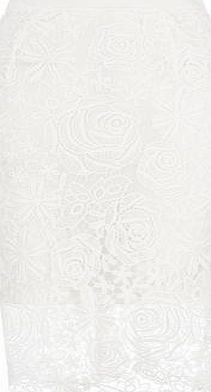 Dorothy Perkins Womens Quiz Lace Zip Back Midi Skirt- White