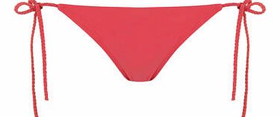 Womens Raspberry Plait Tie Side Bikini Bottoms-