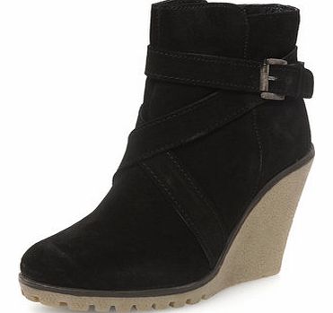 Dorothy Perkins Womens Ravel Wedge heel buckle boot- Black