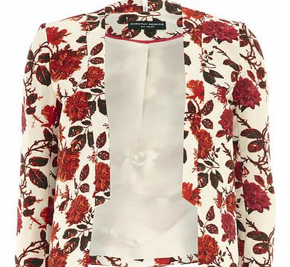 Dorothy Perkins Womens Red and Cream Floral Tux Jacket- Red
