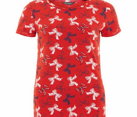 Dorothy Perkins Womens Red Bow Bling Tee- Red DP56390826