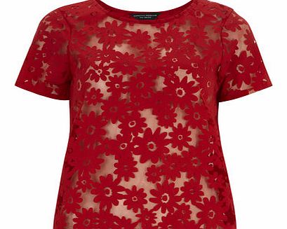 Womens Red Daisy Burnout Tee- Red DP05432226