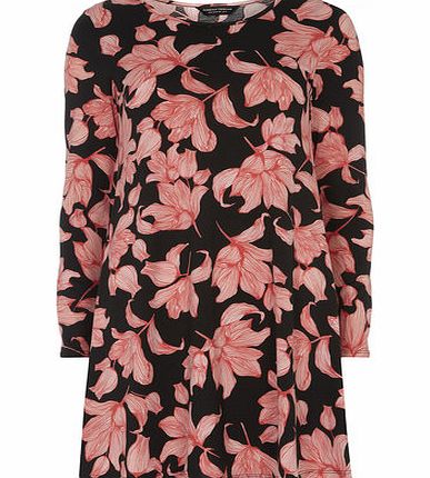 Womens Red Deco Floral Swing Tunic- Black