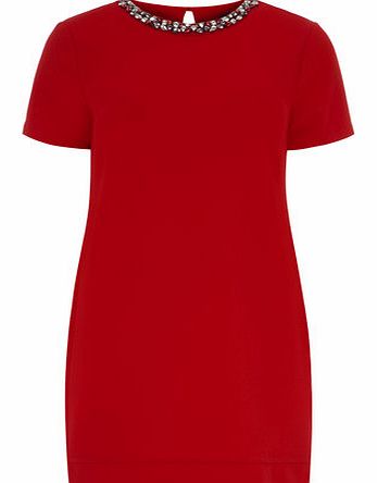 Dorothy Perkins Womens Red Embellished Shift Dress- Red DP07237326