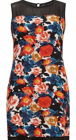 Dorothy Perkins Womens Red Floral Sheer Panel Shift Dress- Red