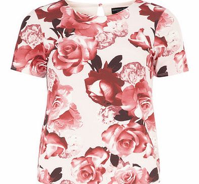 Dorothy Perkins Womens Red Rose Print Tee- Red DP05489412