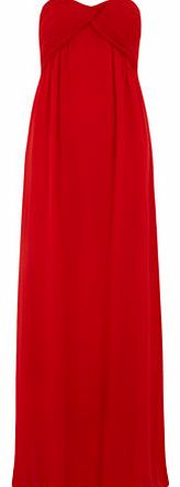 Dorothy Perkins Womens Red Ruched Bandeau Maxi Dress- Red