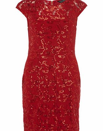 Dorothy Perkins Womens Red sequin lace pencil dress- Red