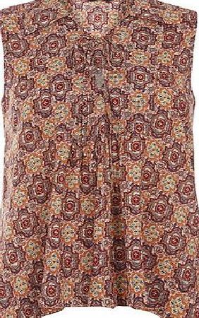 Dorothy Perkins Womens Red Tile Print Tie Print Top- Red