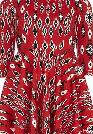 Dorothy Perkins Womens Red Urban Aztec Skater Dress- Red