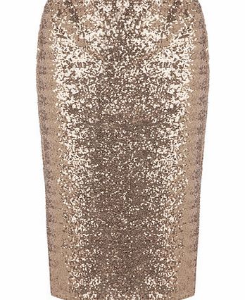 Dorothy Perkins Womens Rose Gold Sequined Pencil Skirt- Rose