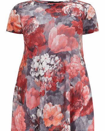 Womens Ruby Closet Grey Red Floral Swing Dress-