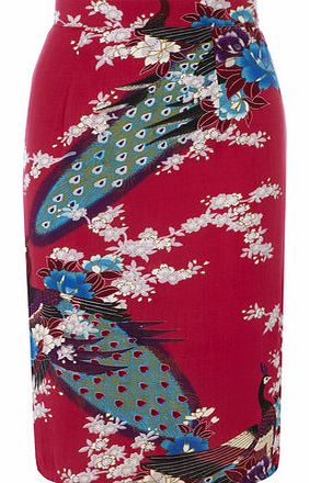 Dorothy Perkins Womens Ruby Rocks Oriental Print Pencil Skirt-