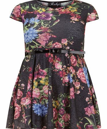 Dorothy Perkins Womens Rubys Closet Black Floral Skater Dress-