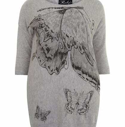 Dorothy Perkins Womens Rubys Closet Grey Butterfly Print Jumper-
