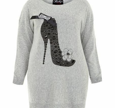 Dorothy Perkins Womens Rubys Closet Grey Shoe Knitwear Jumper-