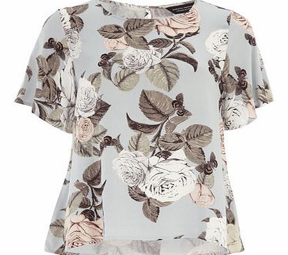 Dorothy Perkins Womens Sage Floral Flutter Top- Green DP67189230