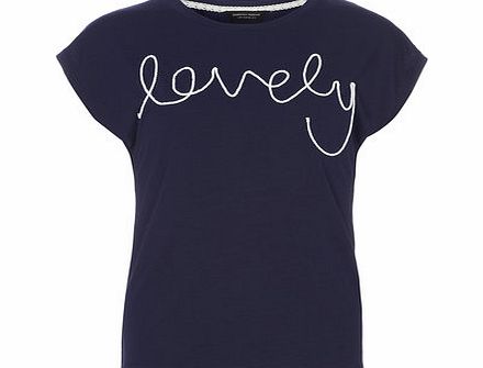 Dorothy Perkins Womens Short Sleeve ``Lovely`` Motif Tee- Navy