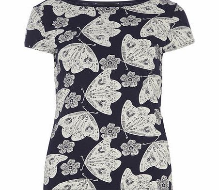 Dorothy Perkins Womens Short Sleeved Butterfly Tee- Navy