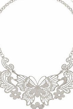 Dorothy Perkins Womens Silver Butterfly Lace Collar- Silver