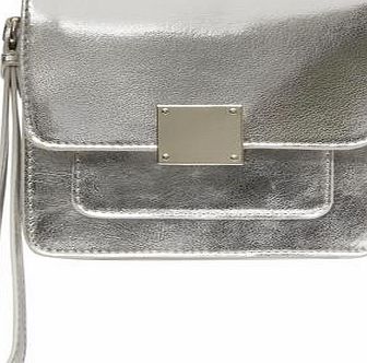 Dorothy Perkins Womens Silver metallic boxy wristlet- Grey
