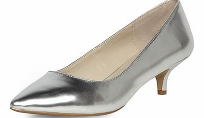 Dorothy Perkins Womens Silver Mirror Kitten Heels- Silver