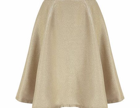 Dorothy Perkins Womens Sparkle metallic effect midi skirt- Gold