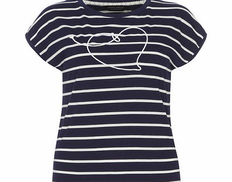 Dorothy Perkins Womens Stripe Heart Tee- Navy DP56400932