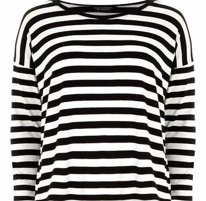 Dorothy Perkins Womens Stripe Jersey Drop Shoulder Top- Black