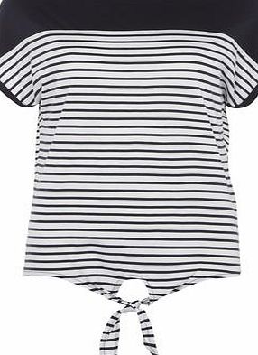 Dorothy Perkins Womens Stripe Tie Front Tee- Navy DP56415623