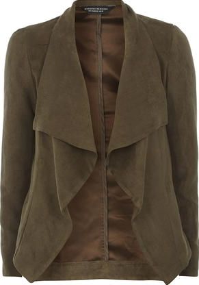 Dorothy Perkins, 1134[^]262015000697011 Womens Suedette Waterfall Jacket- Khaki DP92282684
