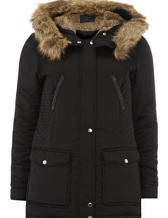 Dorothy Perkins Womens Tall Black Faux Fur Parka- Black DP92264232