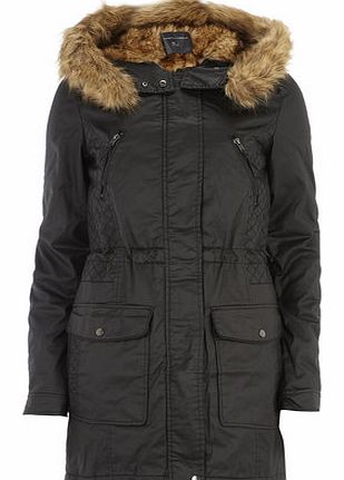 Dorothy Perkins Womens Tall Black Faux Fur Parka Jacket- Black