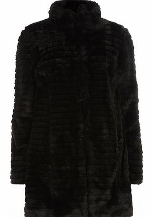 Dorothy Perkins Womens Tall Black Funnel Neck Faux Fur Coat-