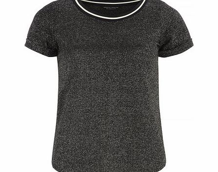Dorothy Perkins Womens Tall Black Metallic Rib Neck Tee- Black
