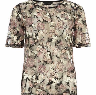 Dorothy Perkins Womens Tall Black Print Lace Tee- Black DP05471401