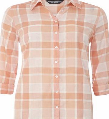 Dorothy Perkins Womens Tall Coral Cotton Check Shirt- Pink