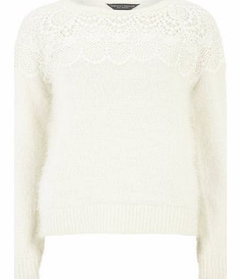 Dorothy Perkins Womens Tall Fluffy Lace Yoke Jumper- White