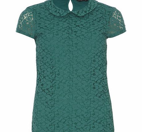 Dorothy Perkins Womens Tall Green Lace Collar Tee- Green