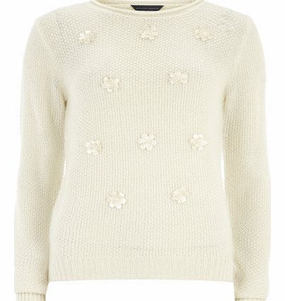 Womens Tall Ivory 3d Floral Jumper- White
