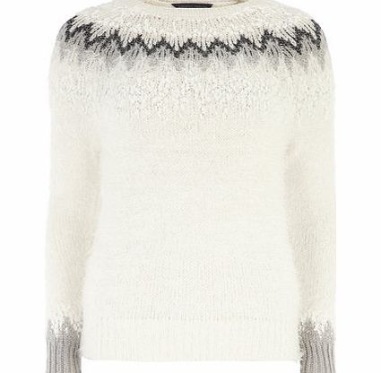 Womens Tall Ivory Fairisle Jumper- White